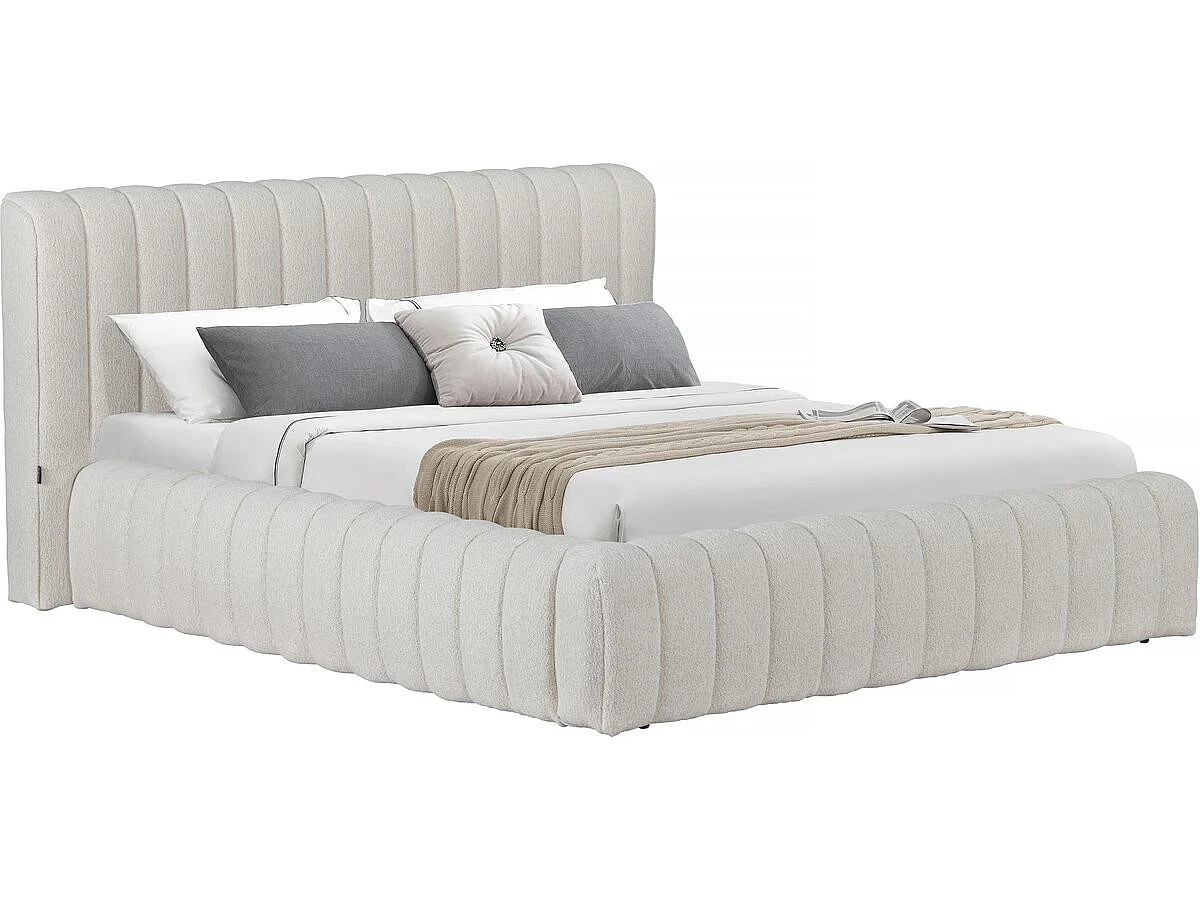 Lit double en tissu avec coffre "Tignes" - 140 x 190 cm - Beige