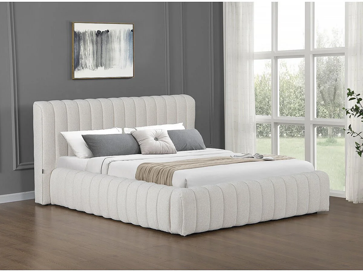 Lit double en tissu avec coffre "Tignes" - 140 x 190 cm - Beige