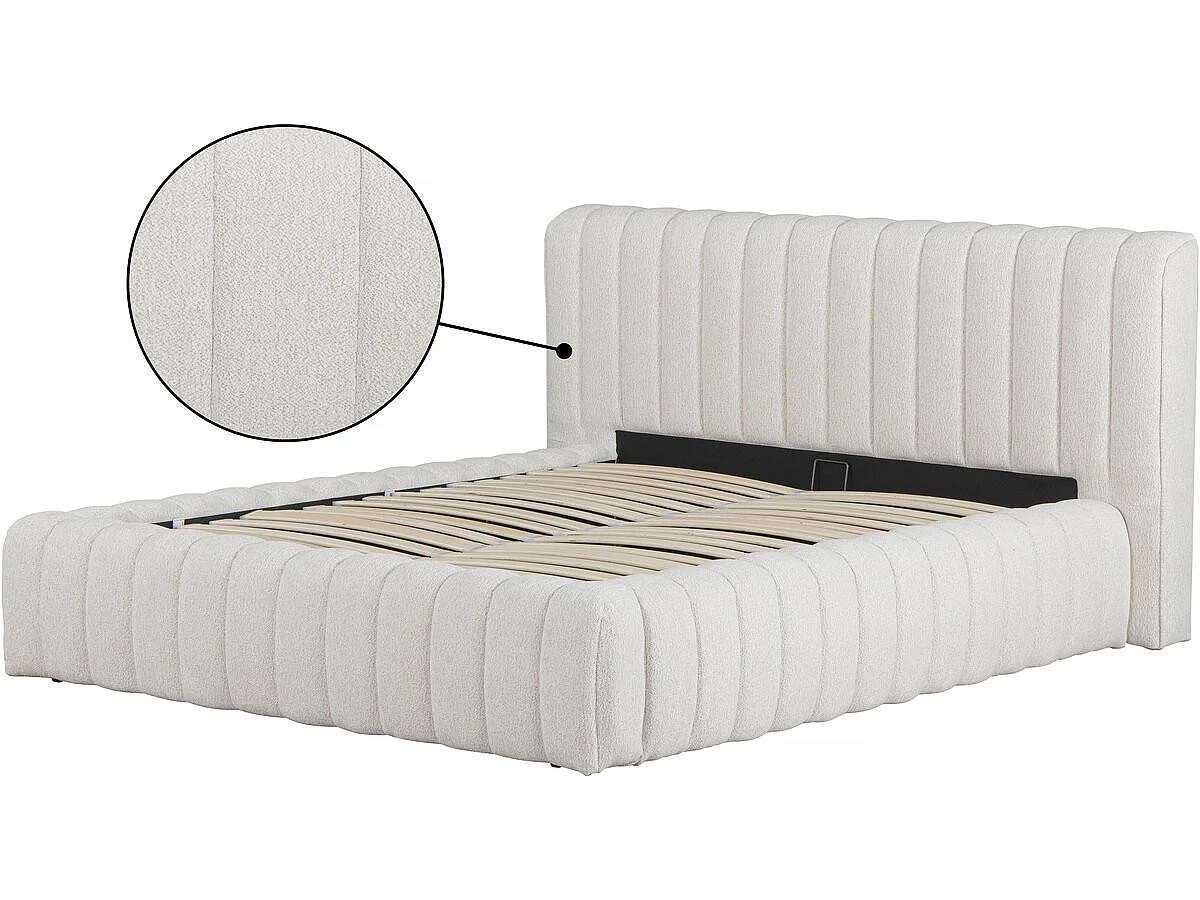 Lit double en tissu avec coffre "Tignes" - 140 x 190 cm - Beige