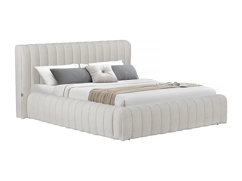 Lit double en tissu avec coffre "Tignes" - 140 x 190 cm - Beige