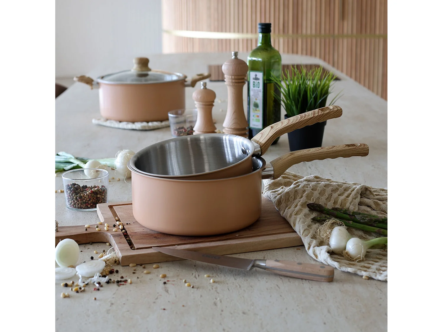 Menastyl - Lot 3 Casseroles Easynox 16/18/20cm En Acier Inox Et Aluminium Corail