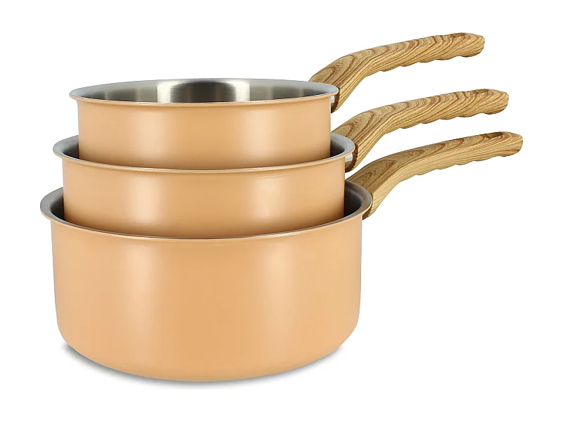 Menastyl - Lot 3 Casseroles Easynox 16/18/20cm En Acier Inox Et Aluminium Corail