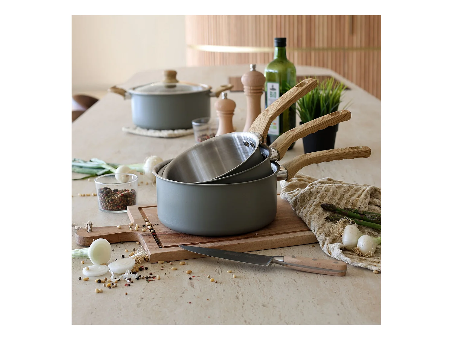 Menastyl - Lot 3 Casseroles Easynox 16/18/20cm En Acier Inox Et Aluminium Brume