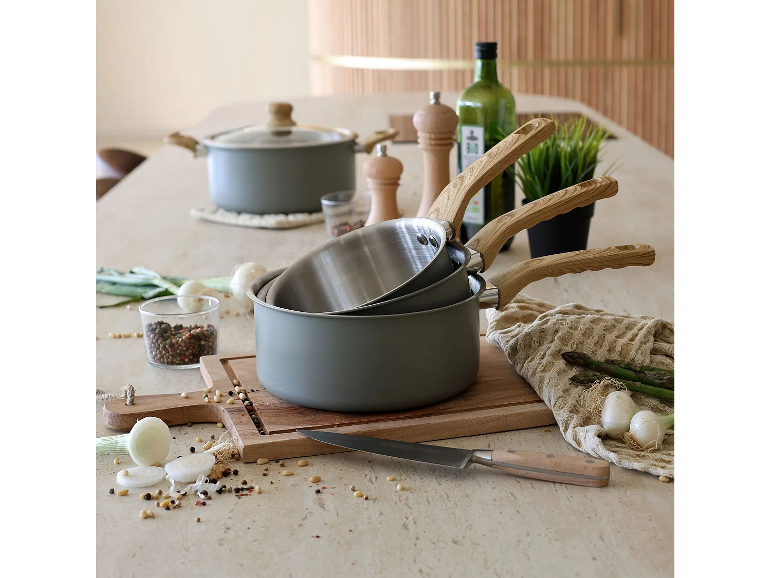 Menastyl - Lot 3 Casseroles Easynox 16/18/20cm En Acier Inox Et Aluminium Brume