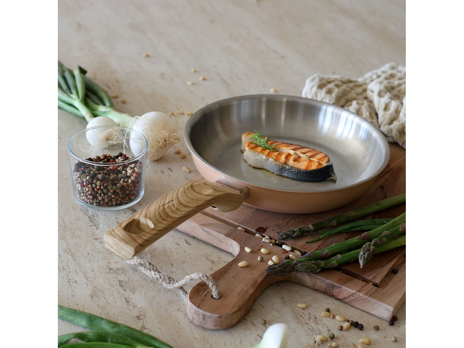 Menastyl - Lot 3 Poeles Easynox 20/24/28cm En Acier Inox Et Aluminium Corail