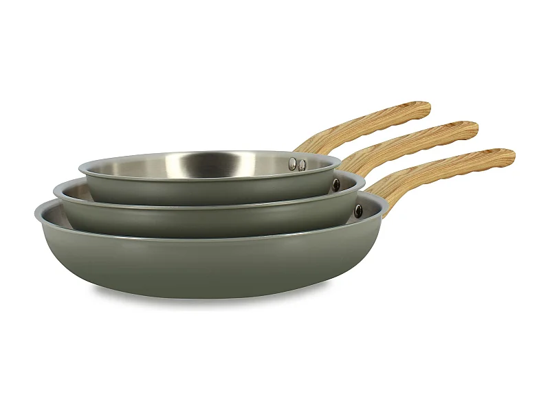 Menastyl - Lot 3 Poeles Easynox 20/24/28cm En Acier Inox Et Aluminium Brume