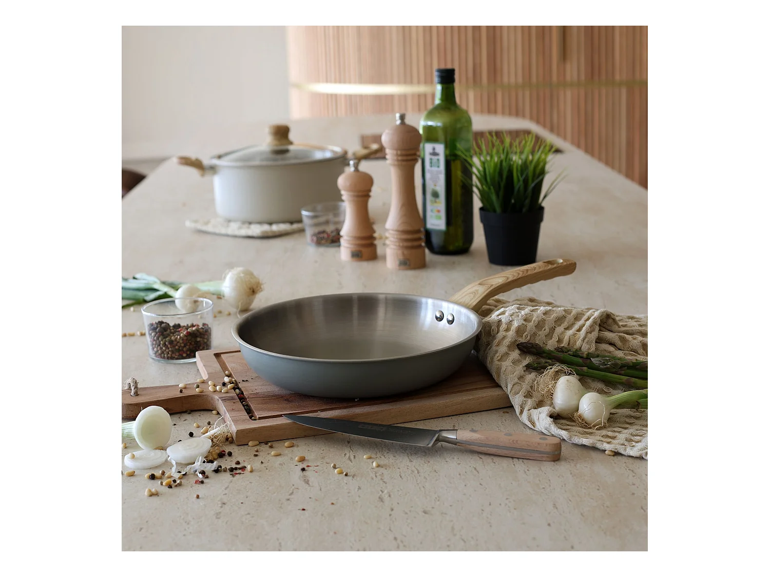 Menastyl - Lot 3 Poeles Easynox 20/24/28cm En Acier Inox Et Aluminium Brume