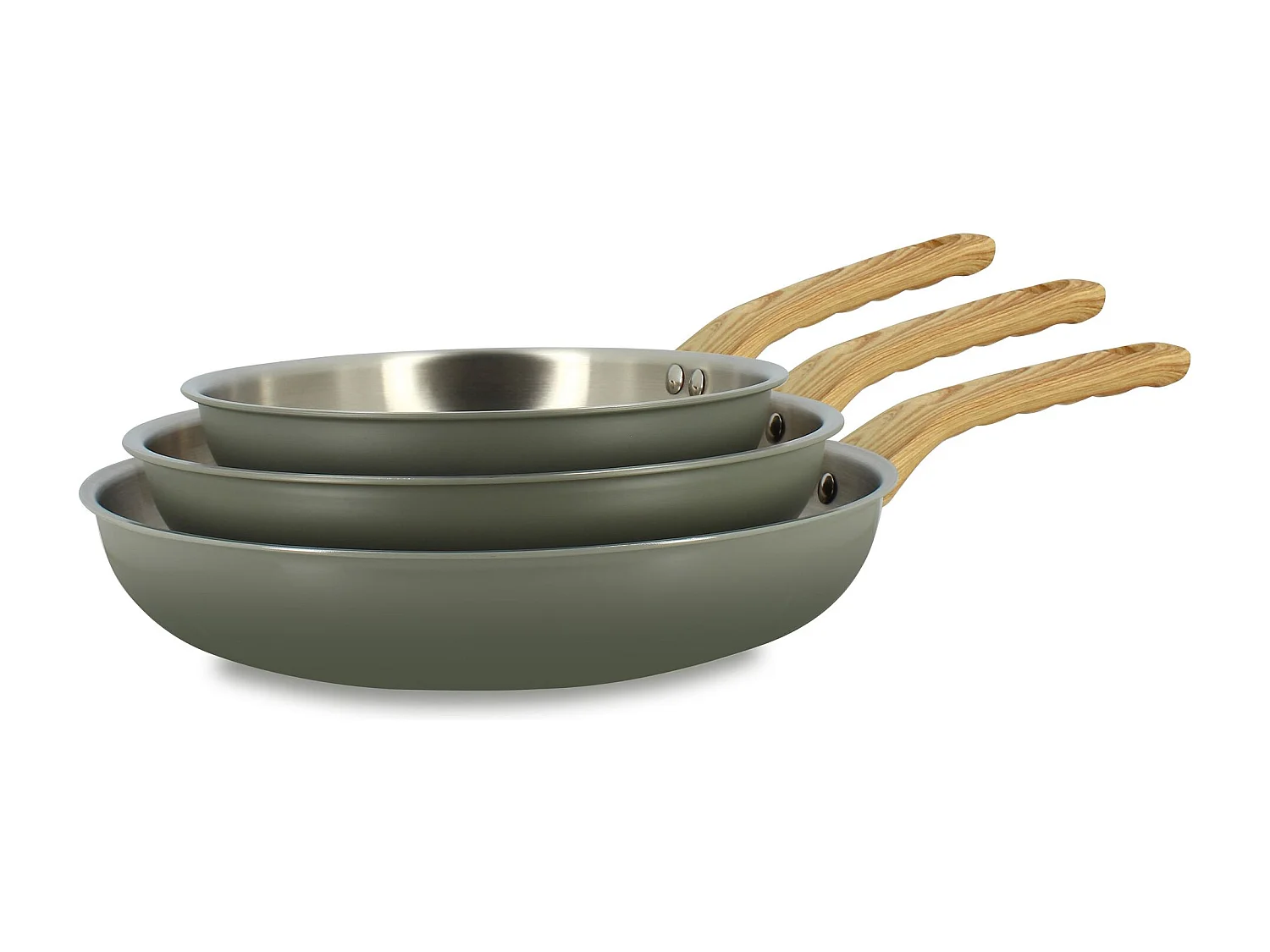 Menastyl - Lot 3 Poeles Easynox 20/24/28cm En Acier Inox Et Aluminium Brume