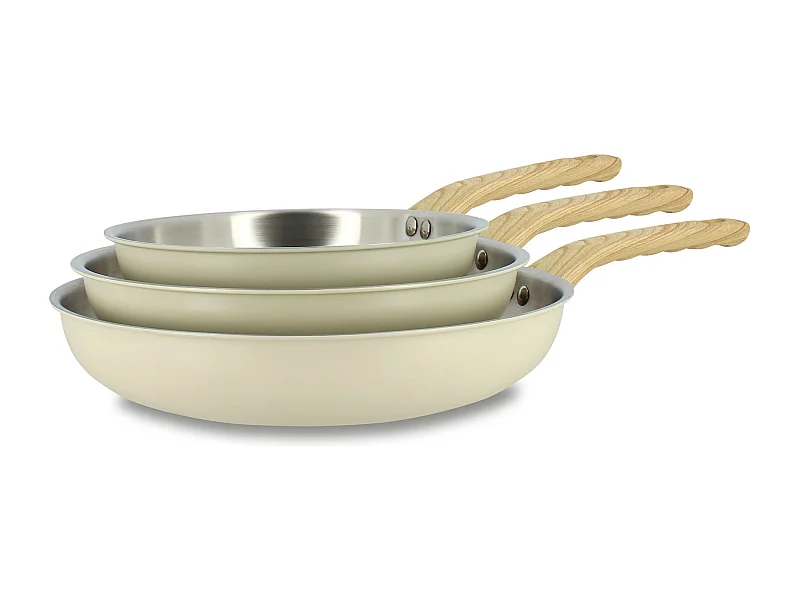 Menastyl - Lot 3 Poeles Easynox 20/24/28cm En Acier Inox Et Aluminium Ecume