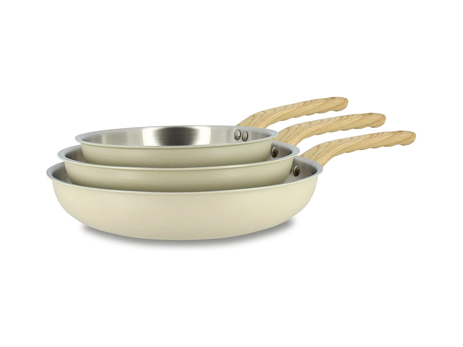 Menastyl - Lot 3 Poeles Easynox 20/24/28cm En Acier Inox Et Aluminium Ecume