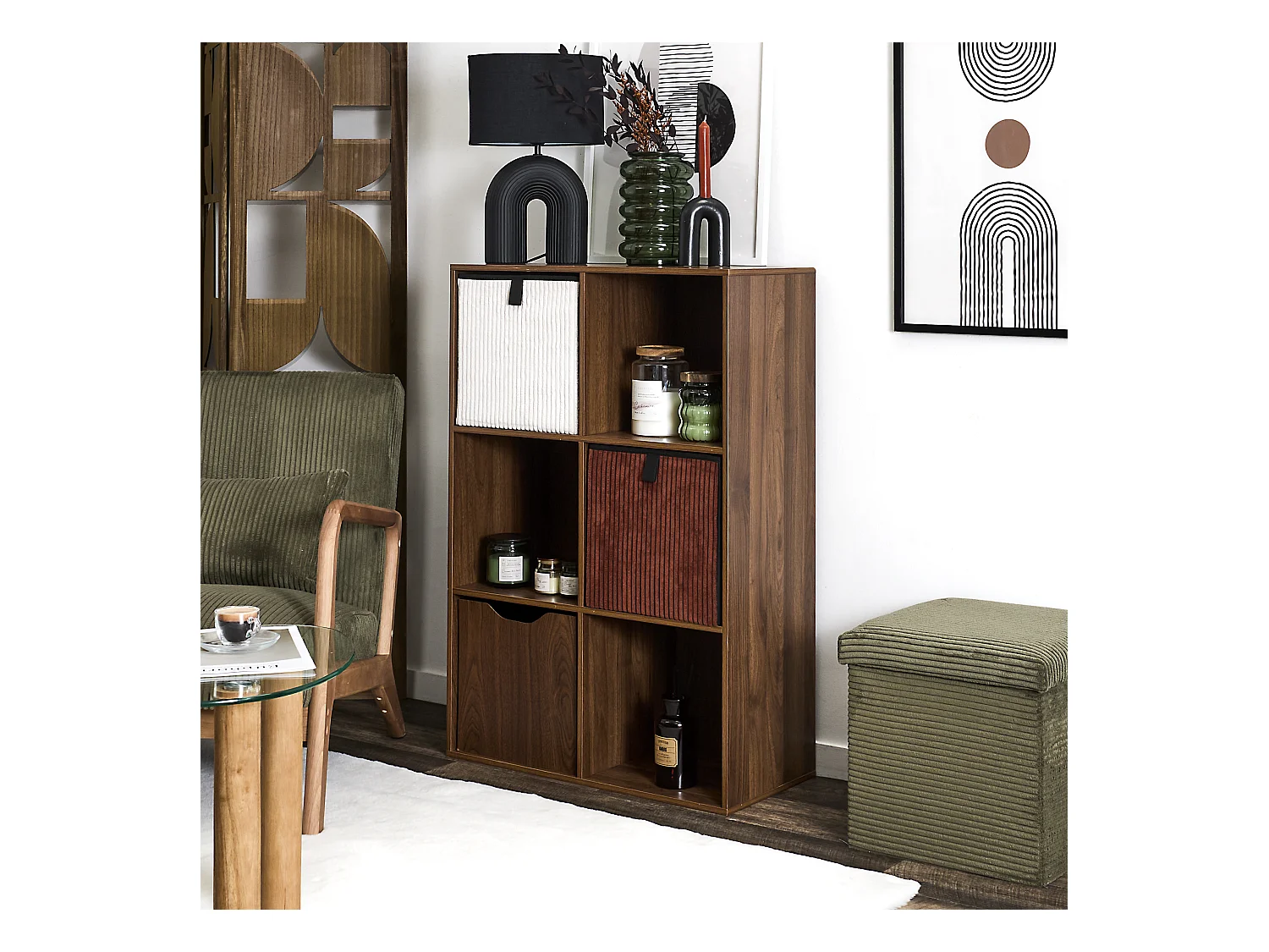 Rangement Modulable 6 Cases Tiffany Marron