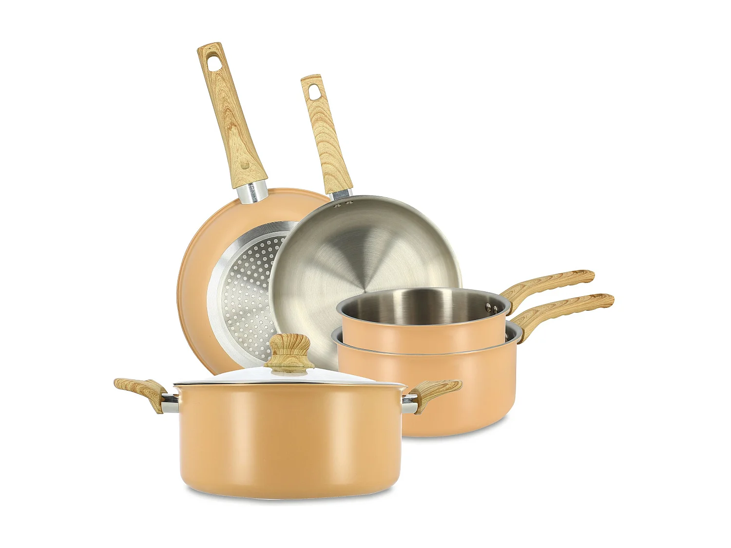 Menastyl - Set 5 Pieces Easynox En Acier Inoxydable Et Aluminium Corail