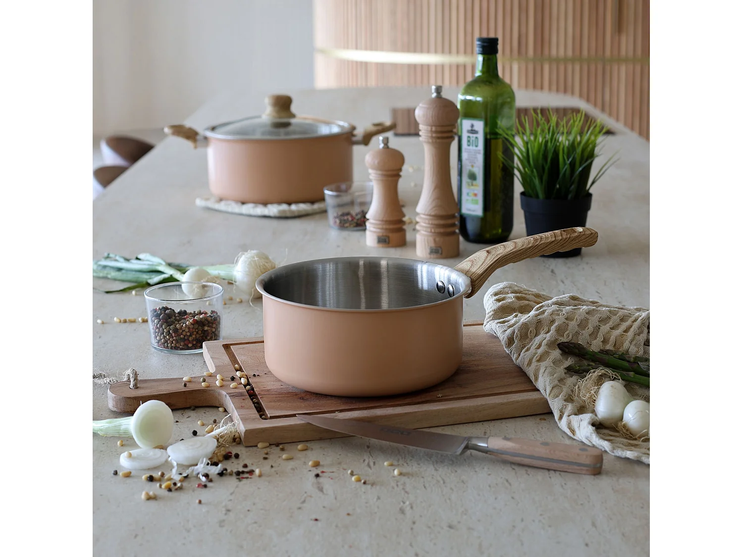 Menastyl - Set 5 Pieces Easynox En Acier Inoxydable Et Aluminium Corail