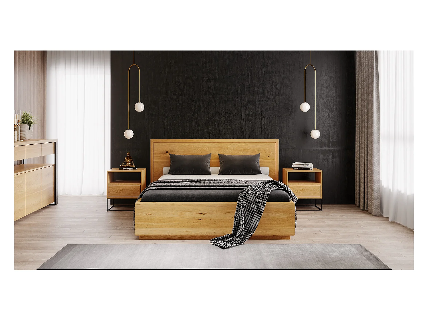 Lit en bois exclusif Valor avec coffre de rangement