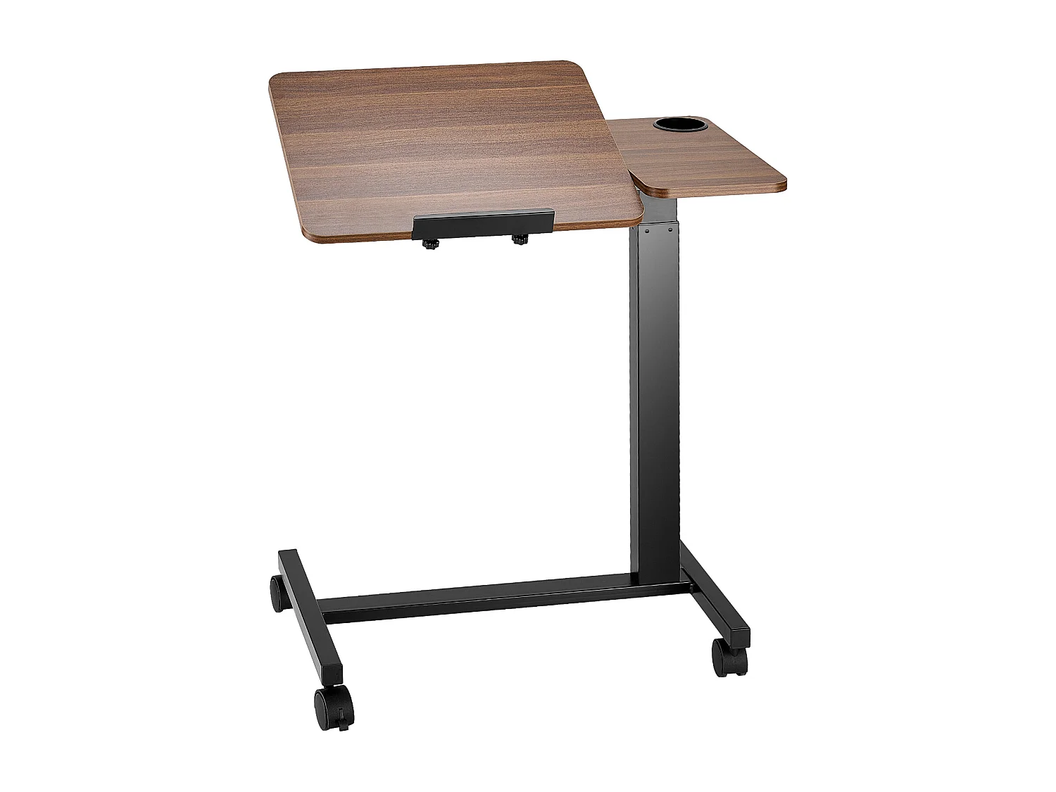 Table de Lit Mobile SucceBuy, Table d'Appoint à 4 Roulettes, Plateau Rabattable, Hauteur Réglable, Porte-Gobelet, pour Maison et Bureau, Bois et Noir