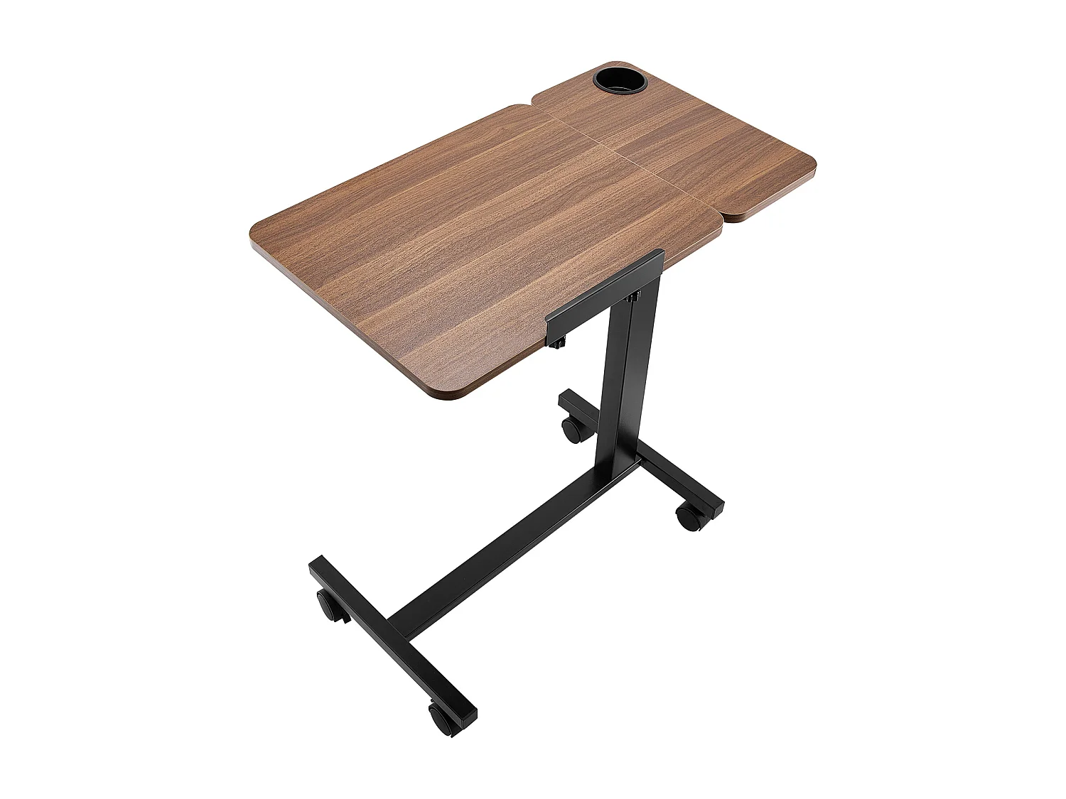 Table de Lit Mobile SucceBuy, Table d'Appoint à 4 Roulettes, Plateau Rabattable, Hauteur Réglable, Porte-Gobelet, pour Maison et Bureau, Bois et Noir