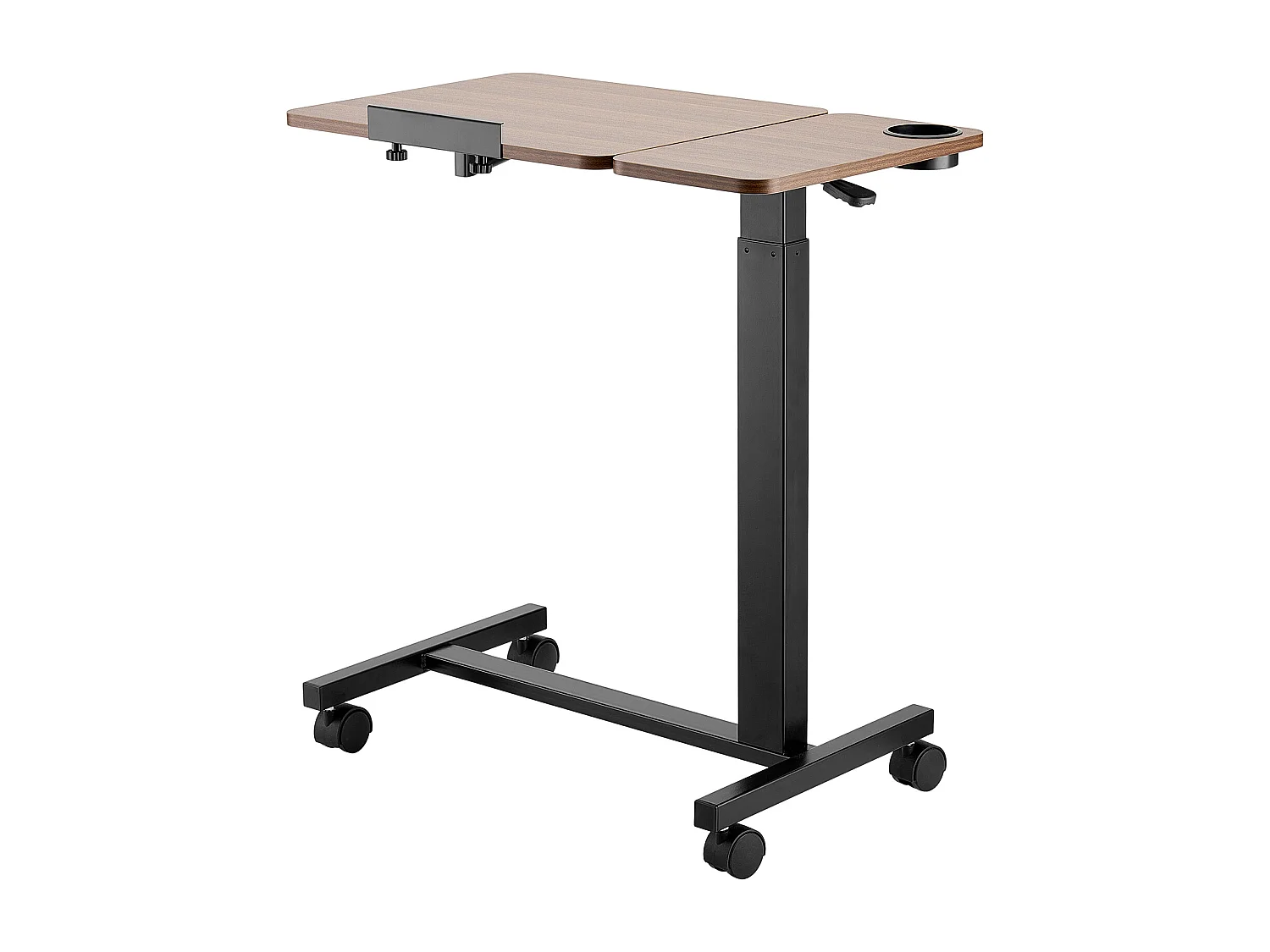 Table de Lit Mobile SucceBuy, Table d'Appoint à 4 Roulettes, Plateau Rabattable, Hauteur Réglable, Porte-Gobelet, pour Maison et Bureau, Bois et Noir