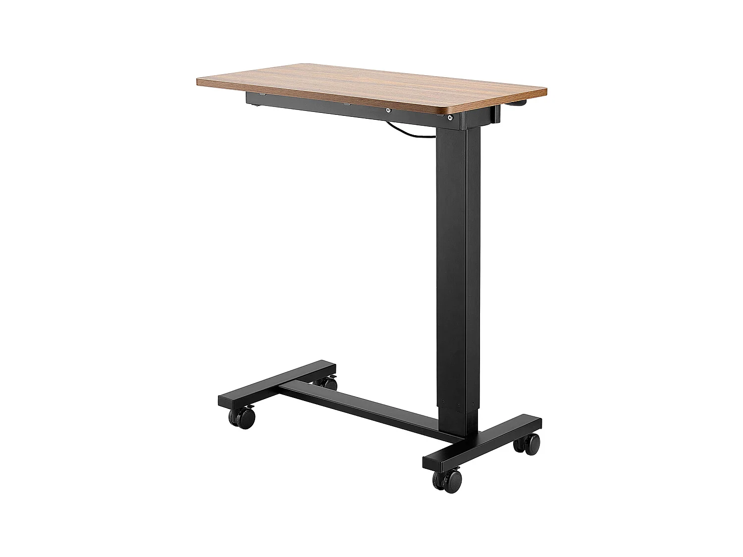 Mobiele Bedtafel SucceBuy, Bijzettafel met 4 Wieltjes, Elektrisch Verstelbaar, In Hoogte Verstelbaar, Bekerhouder, voor Thuis en op Kantoor, Hout en Zwart