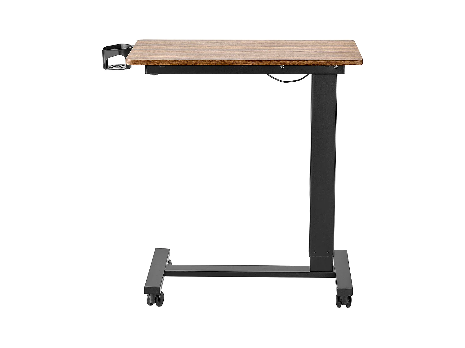 Mobiele Bedtafel SucceBuy, Bijzettafel met 4 Wieltjes, Elektrisch Verstelbaar, In Hoogte Verstelbaar, Bekerhouder, voor Thuis en op Kantoor, Hout en Zwart