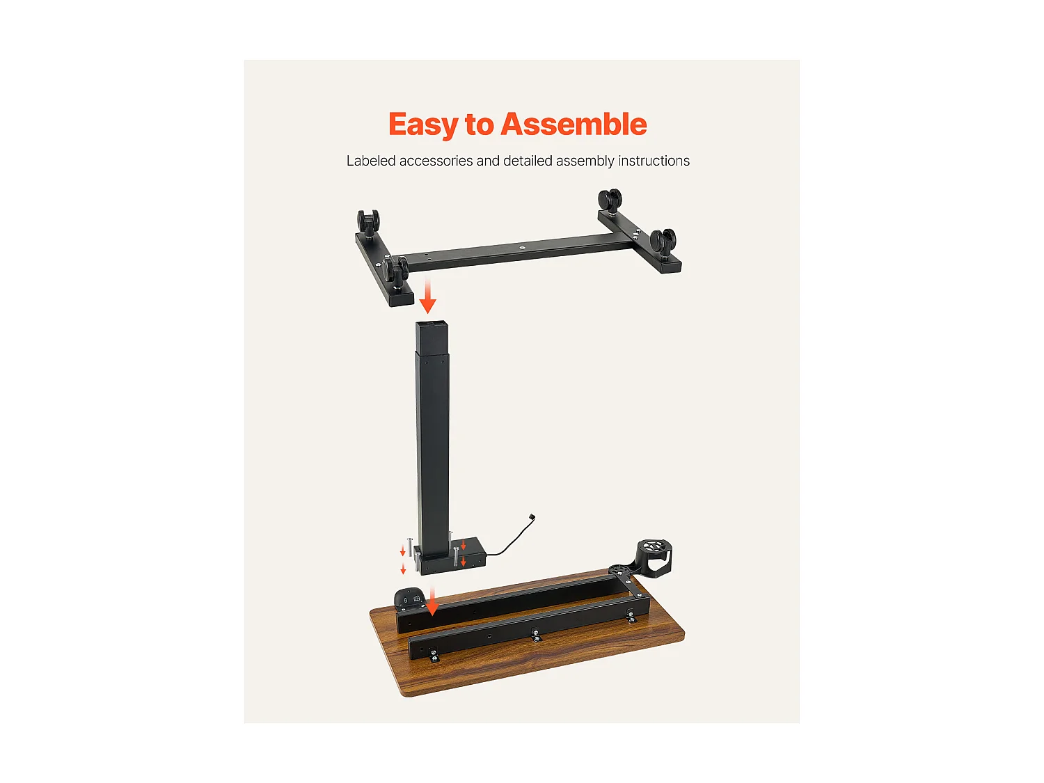 Table de Lit Mobile SucceBuy, Table d'Appoint à 4 Roulettes, Levage Électrique, Hauteur Réglable, Porte-Gobelet, pour Maison et Bureau, Bois et Noir