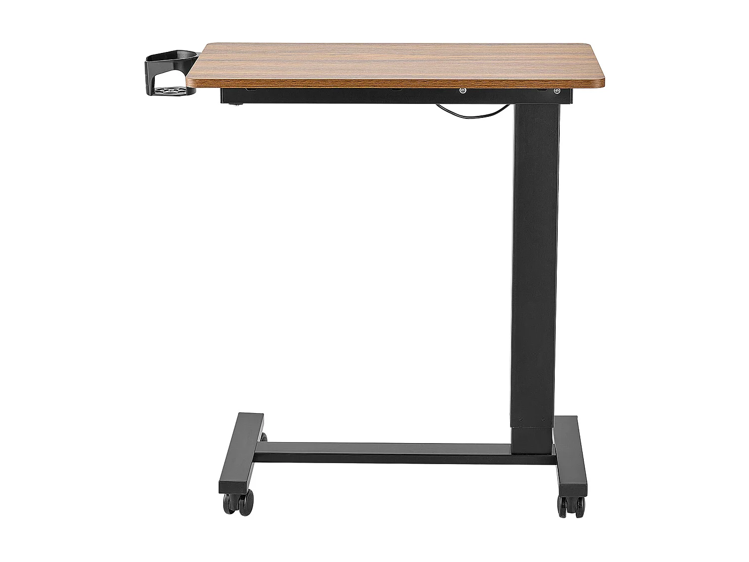 Table de Lit Mobile SucceBuy, Table d'Appoint à 4 Roulettes, Levage Électrique, Hauteur Réglable, Porte-Gobelet, pour Maison et Bureau, Bois et Noir