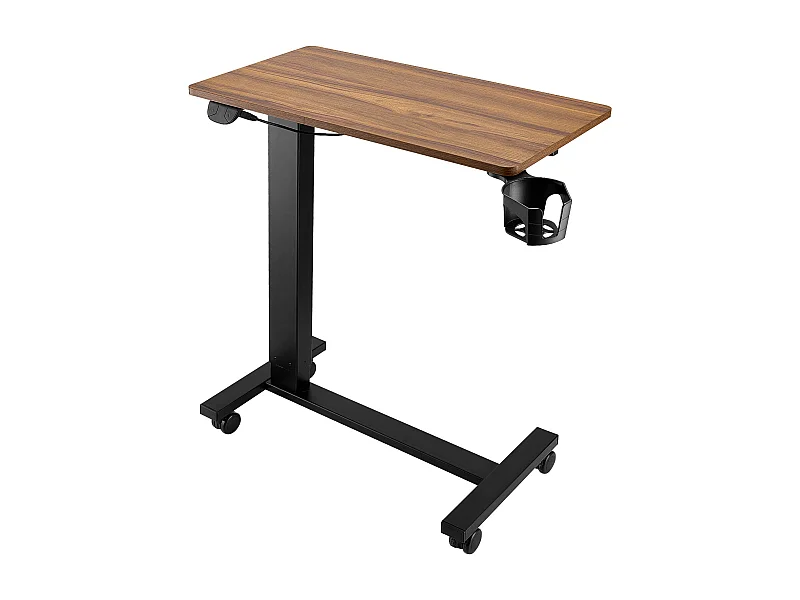 Table de Lit Mobile SucceBuy, Table d'Appoint à 4 Roulettes, Levage Électrique, Hauteur Réglable, Porte-Gobelet, pour Maison et Bureau, Bois et Noir