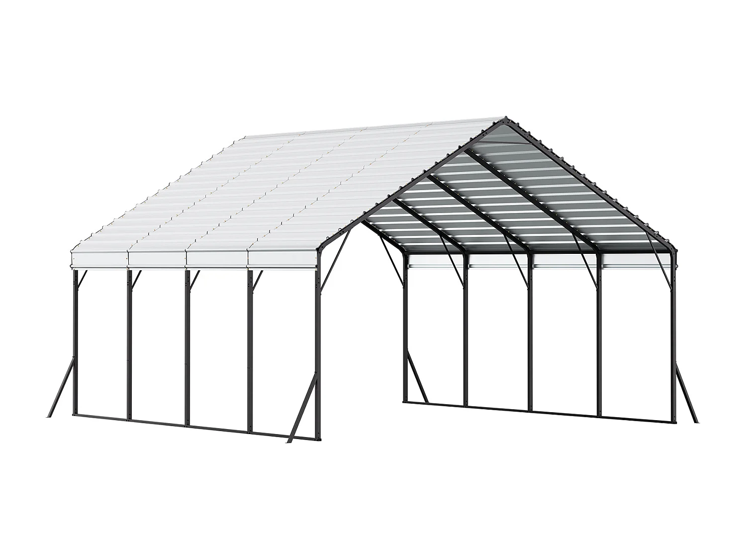 Carport SucceBuy, 5,8x6 m, Abri Voiture Métal Robuste, Cadre/Toit Acier, Parois Latérales Amovibles, Stockage Auto/Pick-up/Bateaux/Camions/Tracteurs