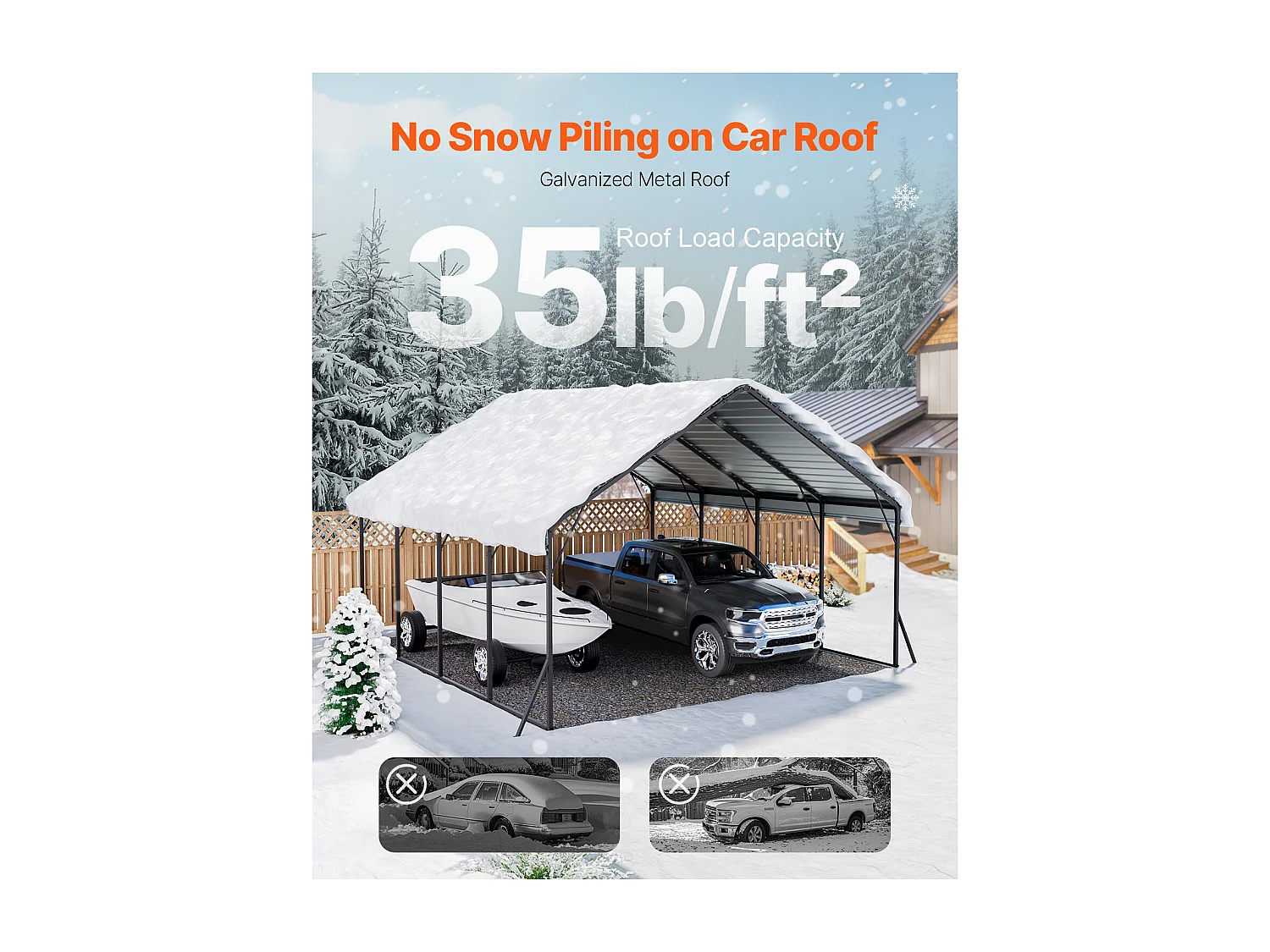 Carport SucceBuy, 5,8x6 m, Abri Voiture Métal Robuste, Cadre/Toit Acier, Parois Latérales Amovibles, Stockage Auto/Pick-up/Bateaux/Camions/Tracteurs