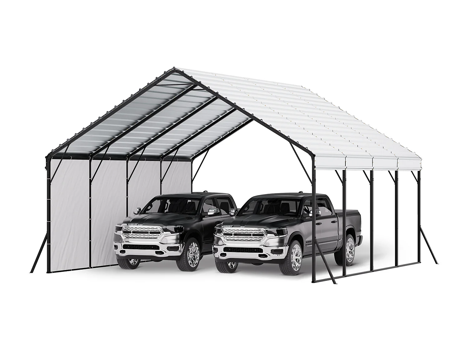 Carport SucceBuy, 5,8x6 m, Abri Voiture Métal Robuste, Cadre/Toit Acier, Parois Latérales Amovibles, Stockage Auto/Pick-up/Bateaux/Camions/Tracteurs