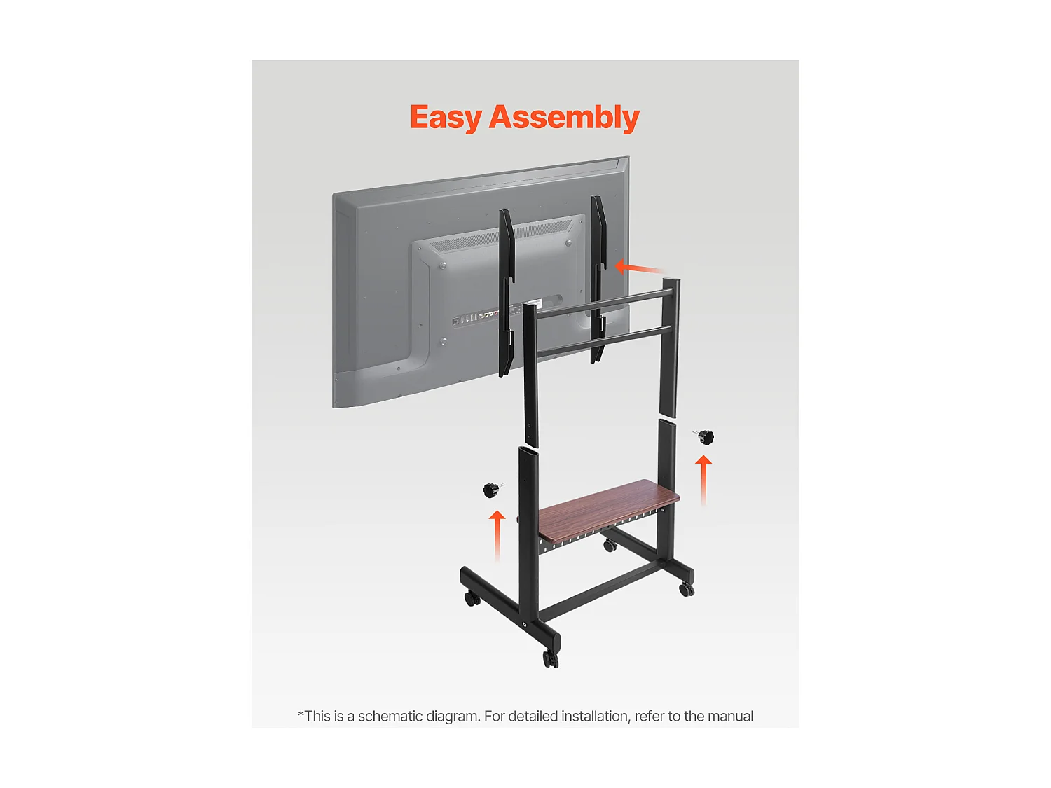 Support TV à Roulettes SucceBuy, pour Téléviseur/LED/LCD/OLED (139,7-254 cm), Chariot Portable, Hauteur Réglable, Jusqu'à 92,99 kg, VESA 80x60 cm, Salon/Extérieur