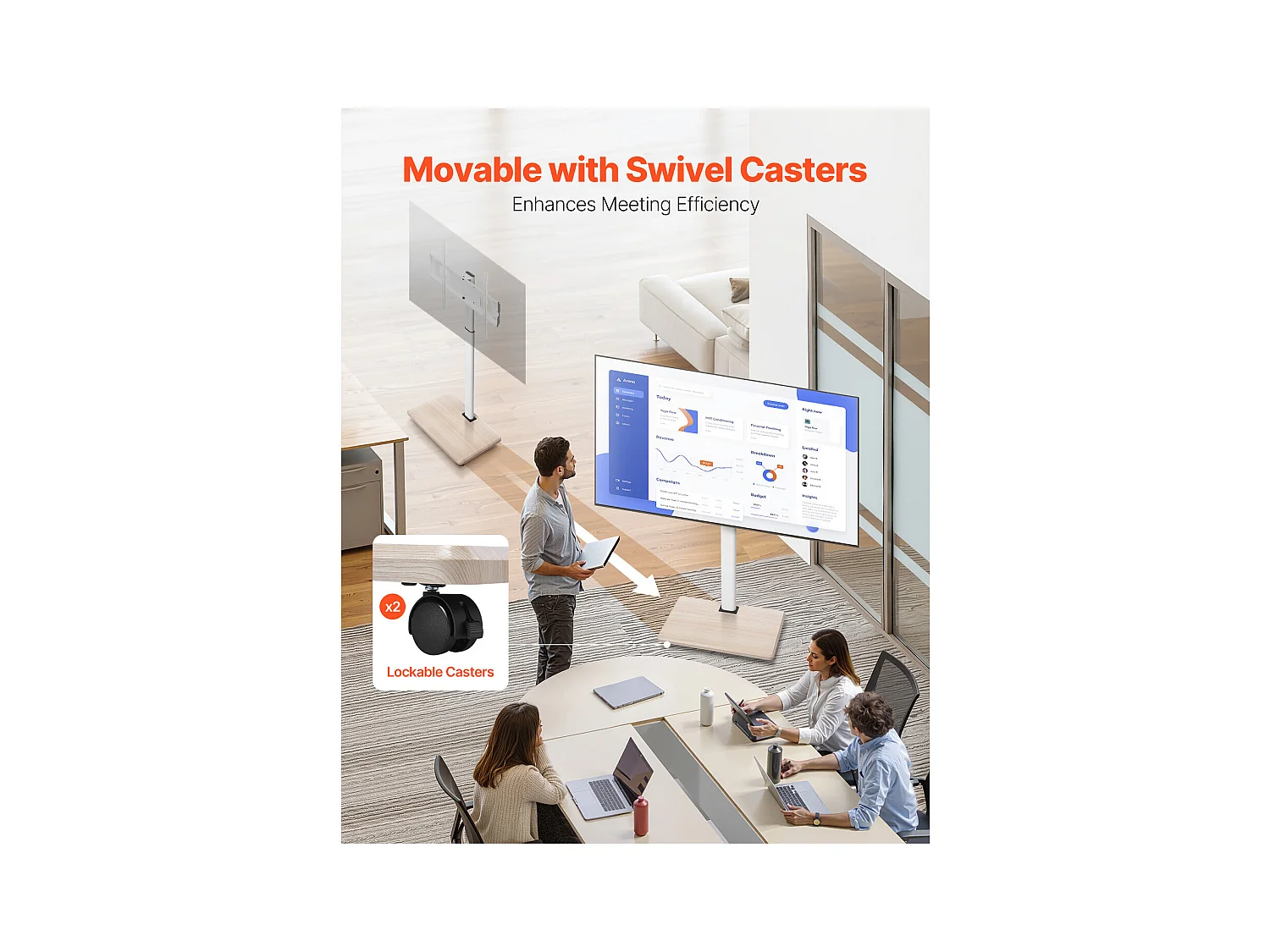 Stojak Telewizyjny na Kółkach SucceBuy, Ekrany 812,8-1778 mm, Wózek Mobilny, Obrót 25°, Regulowana Wysokość, 40 kg, VESA 60 x 40 cm, Salon/na Zewnątrz