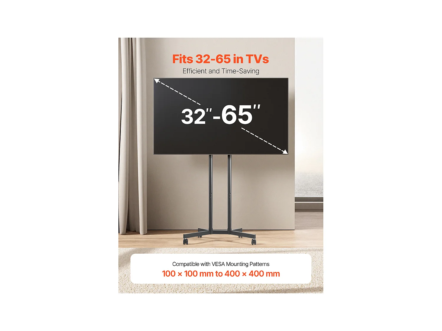 Support TV à Roulettes SucceBuy, pour Téléviseurs/LED/LCD/OLED (81,3-165,1 cm), Chariot Mobile, 40 kg, Pied Portable, VESA 40 x 40 cm, Salon/Bureau/Extérieur