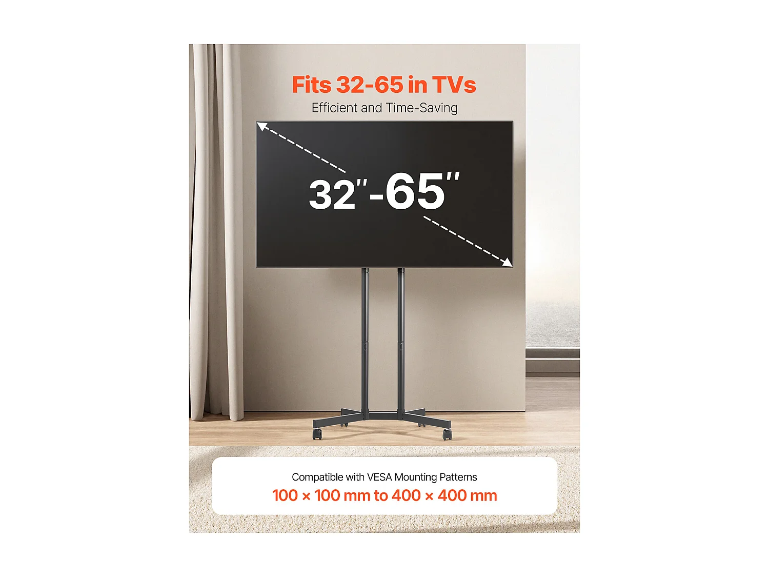 Supporto TV con Rotelle SucceBuy, per Televisori/LED/LCD/OLED (81,3-165,1 cm), Carrello Mobile, 40 kg, Piedistallo Portatile, VESA 40 x 40 cm, Soggiorno/Esterno