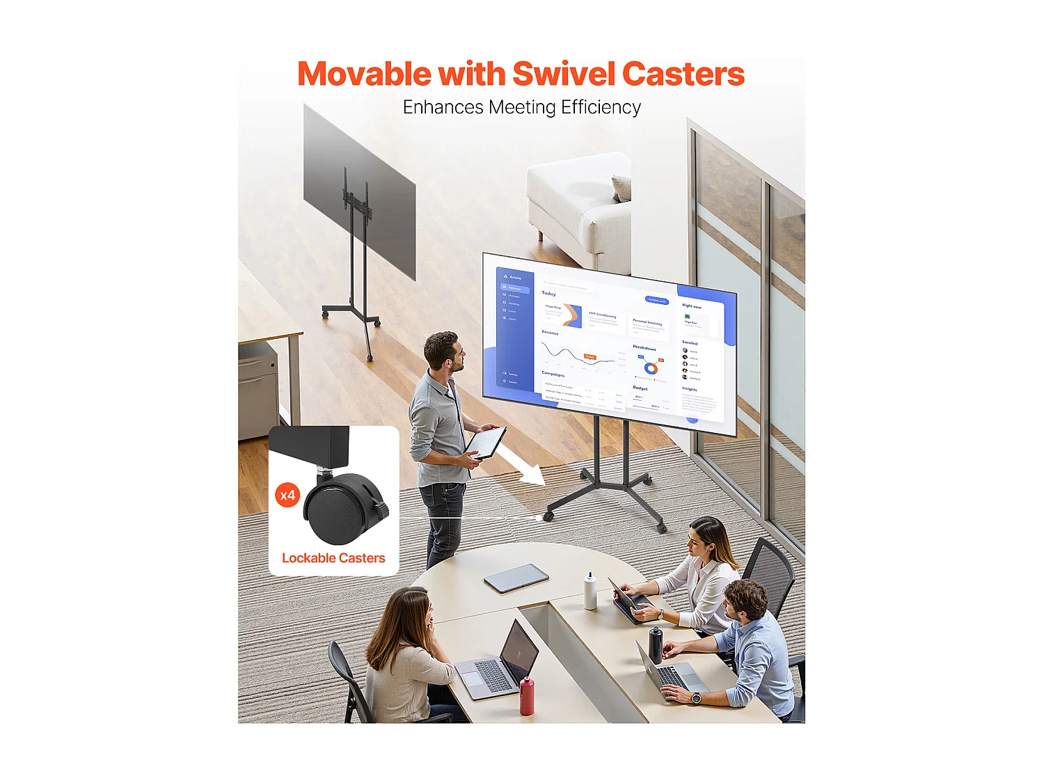 Supporto TV con Rotelle SucceBuy, per Televisori/LED/LCD/OLED (81,3-165,1 cm), Carrello Mobile, 40 kg, Piedistallo Portatile, VESA 40 x 40 cm, Soggiorno/Esterno