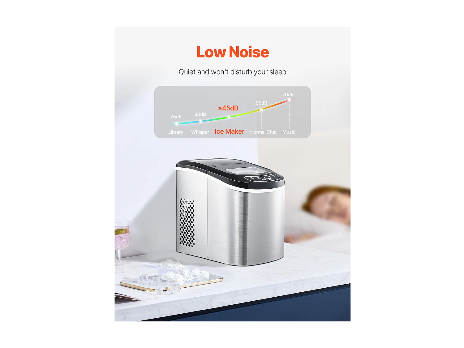 Tisch-Eismaschine SucceBuy, 15 kg/24 h, 9 Eiswürfel in 6 Min., Selbstreinigend, Schaufel/Korb, Bar/Büro/Küche/Haushalt