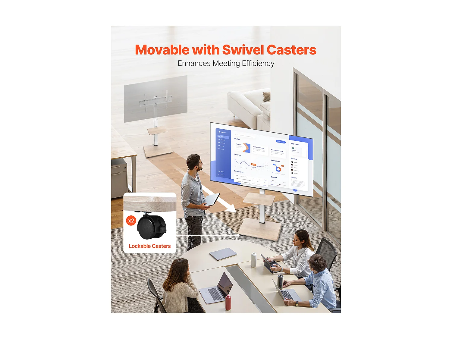 Soporte para TV con Ruedas SucceBuy, Pantallas de 81,2,8-177,8 cm, Carro Móvil, Rotación de 25°, Altura Ajustable, 40 kg, VESA 60 x 40 cm, Dormitorio/Exterior