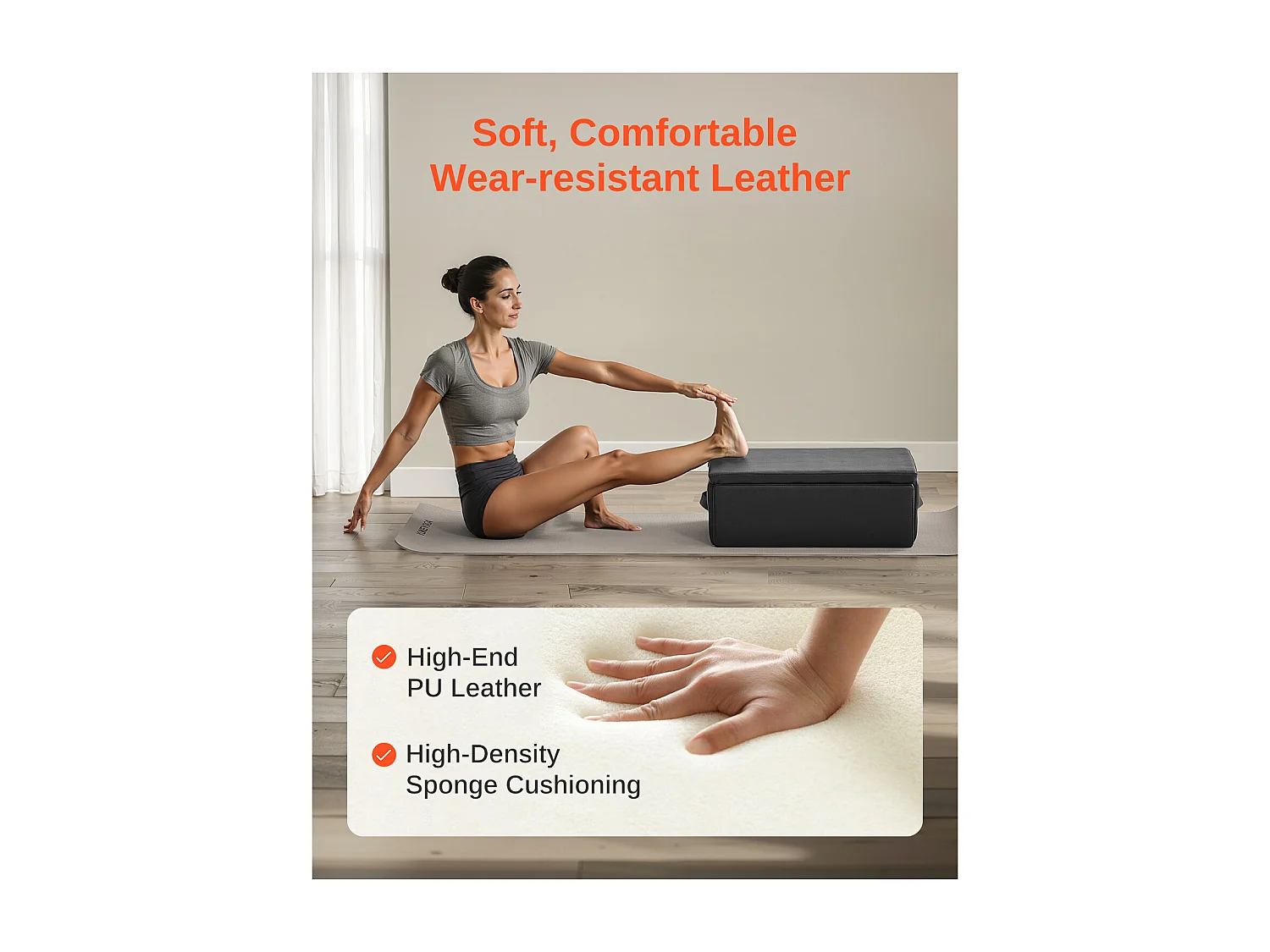 Pilates Reformer Box SucceBuy, 62,5 x 43,5 x 24 cm, Zitbox voor Reformer van PU en Hout, Accessoire voor Kracht/Balans/Bewegingen, Fitness