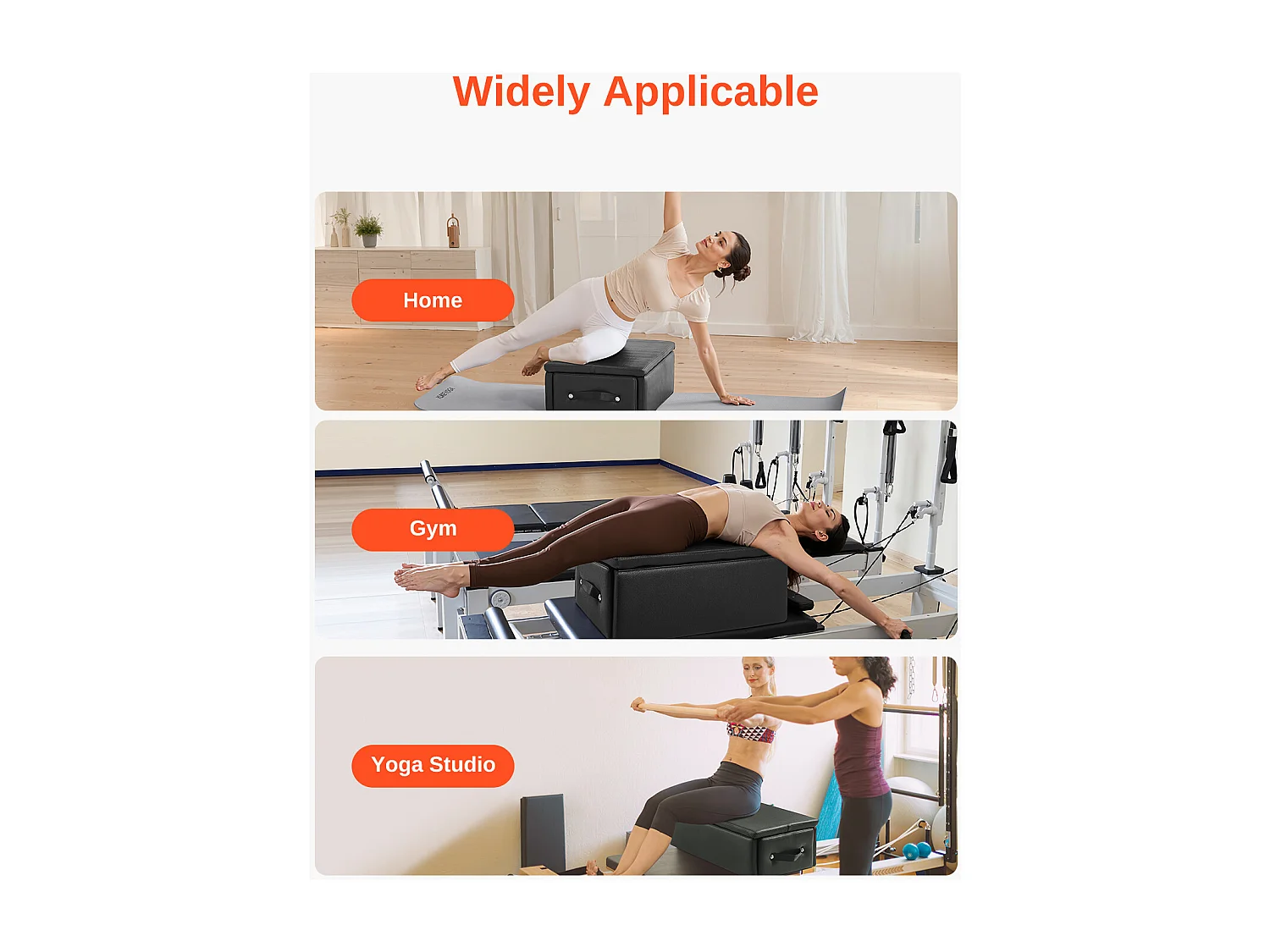 Pilates Reformer Box SucceBuy, 62,5 x 43,5 x 24 cm, Zitbox voor Reformer van PU en Hout, Accessoire voor Kracht/Balans/Bewegingen, Fitness