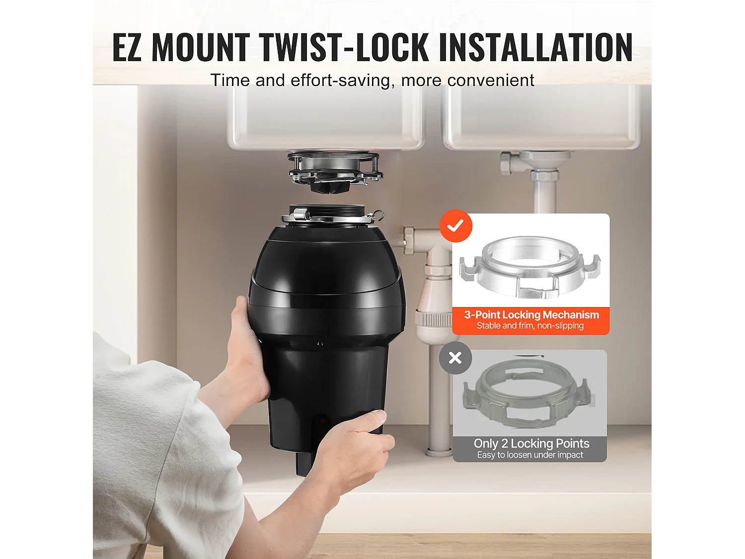 Triturador de Residuos SucceBuy para Fregadero de Cocina, 1,25 CV, Sistema de Trituración de Residuos de Alimentos, Instalación Fácil, 4060 rpm