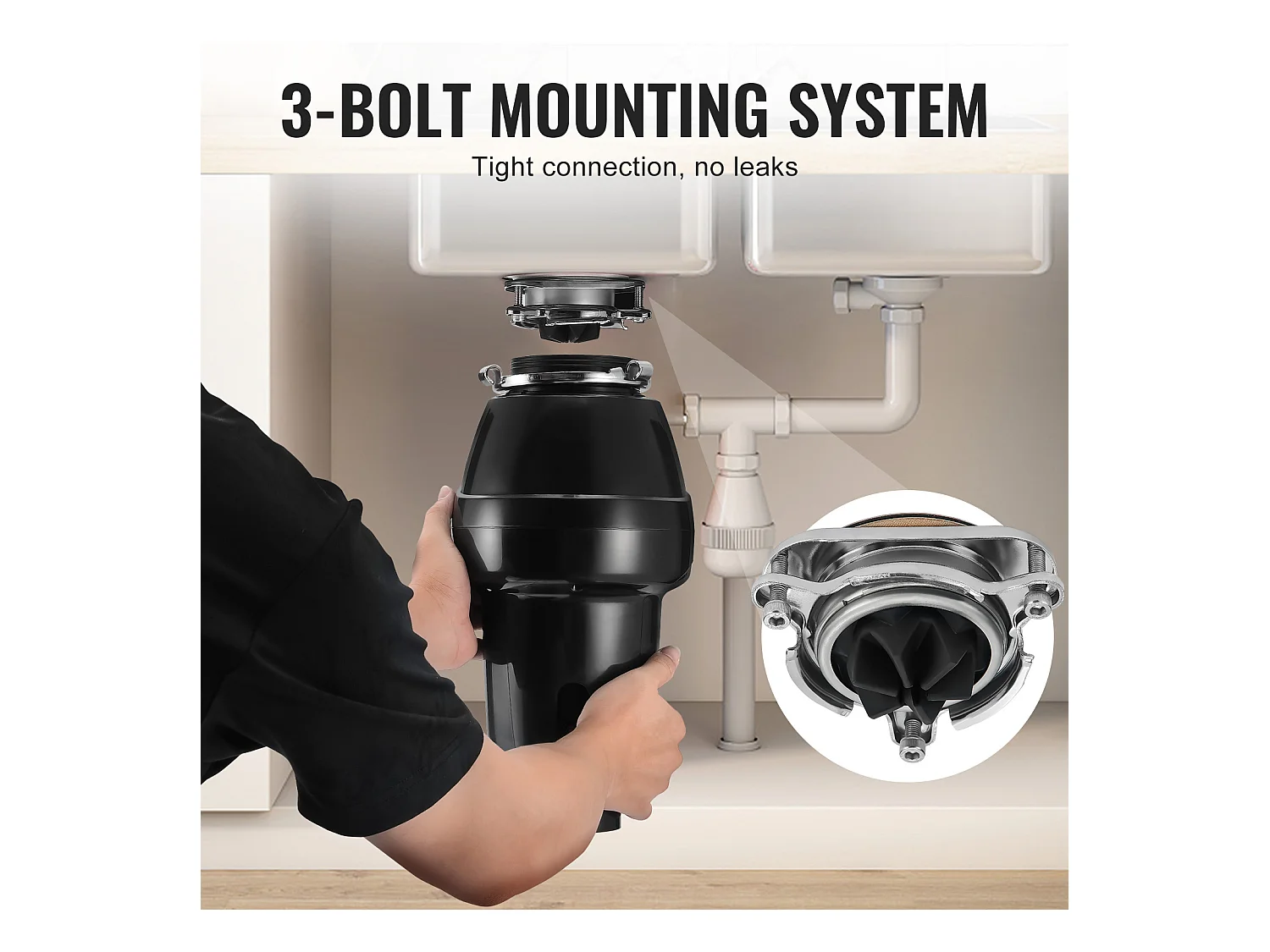 Młynek do Odpadów SucceBuy do Zlewu Kuchennego, 3/4 KM, System Mielenia Odpadów Spożywczych, 3600 obr/min, z Kablem Zasilającym