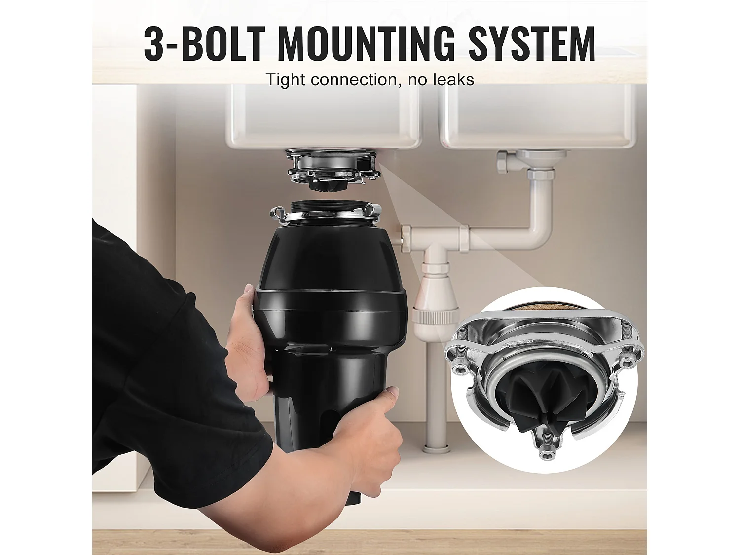 Broyeur de Déchets SucceBuy pour Évier de Cuisine, 3/4 CV, Système de Broyage des Déchets Alimentaires, 3600 tr/min, avec Câble d'Alimentation