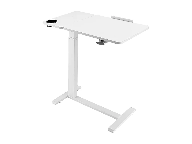 Mobiele Bedtafel SucceBuy, 4 Verborgen Wieltjes, Neerklapbaar Blad, In Hoogte Verstelbaar, Bekerhouder, voor Thuis en op Kantoor, Hout en Wit