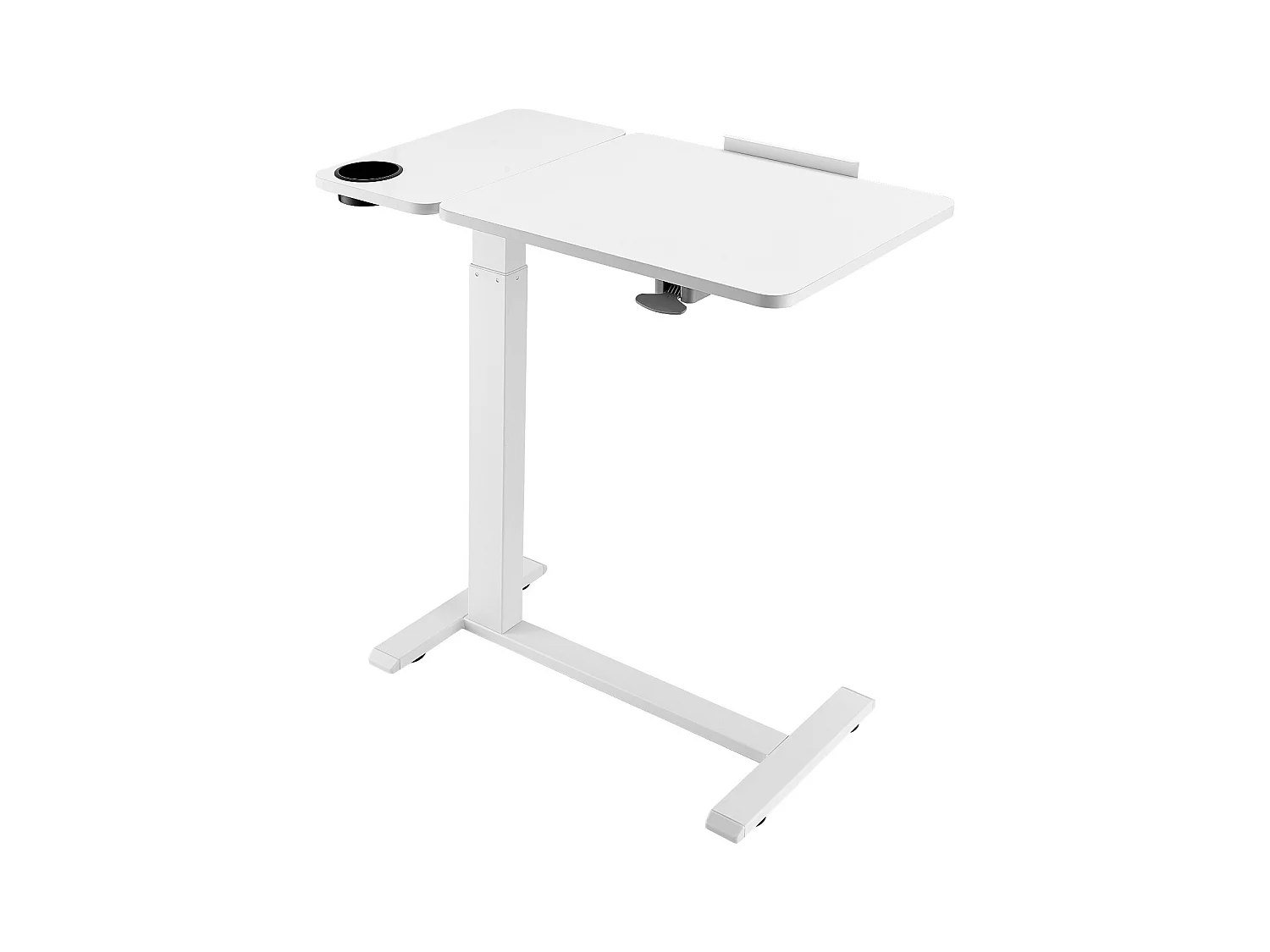 Mobiele Bedtafel SucceBuy, 4 Verborgen Wieltjes, Neerklapbaar Blad, In Hoogte Verstelbaar, Bekerhouder, voor Thuis en op Kantoor, Hout en Wit