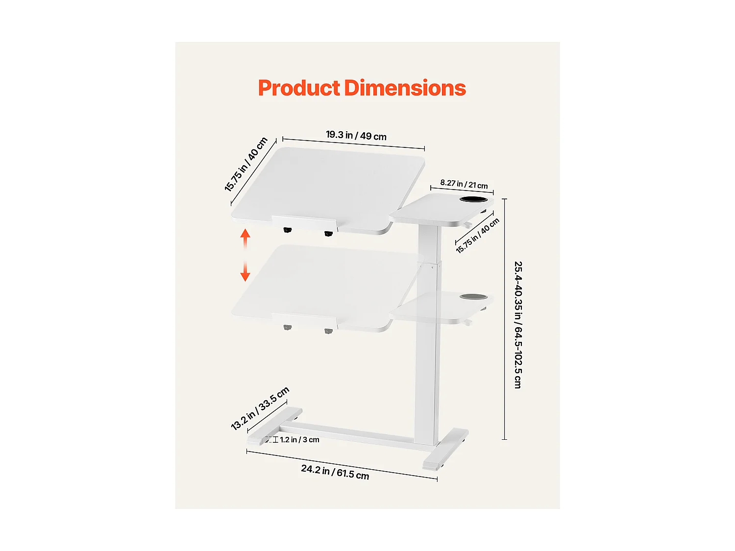 Mobiele Bedtafel SucceBuy, 4 Verborgen Wieltjes, Neerklapbaar Blad, In Hoogte Verstelbaar, Bekerhouder, voor Thuis en op Kantoor, Hout en Wit