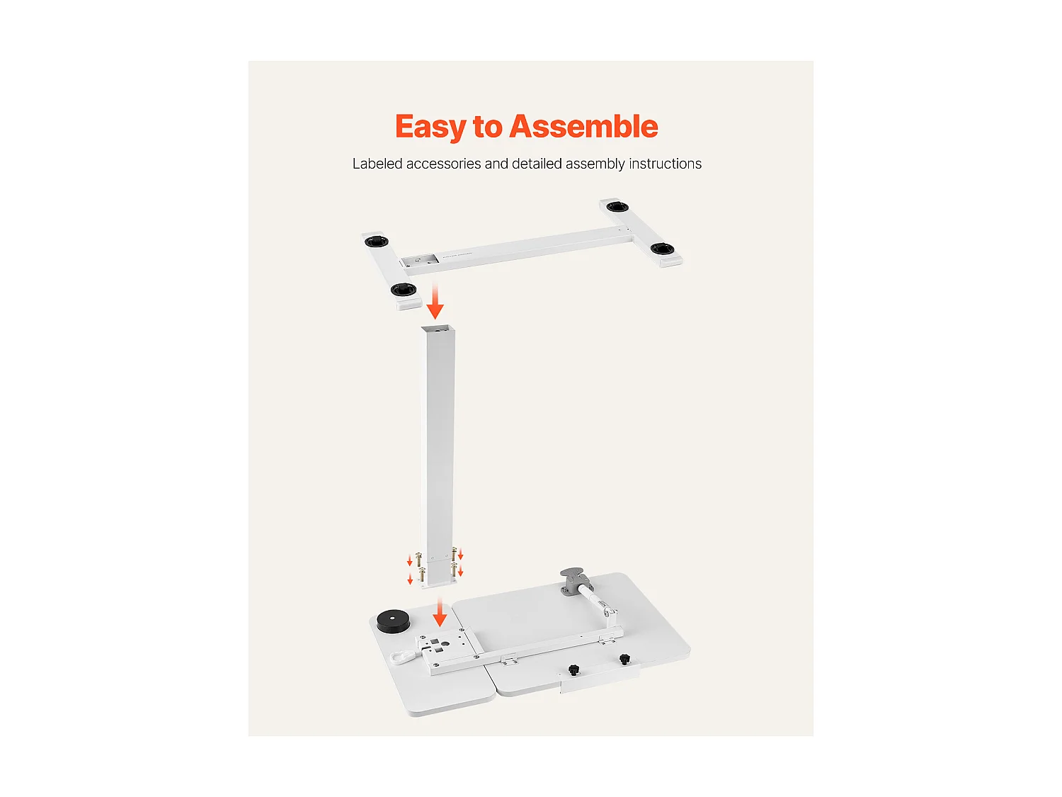 Mobiele Bedtafel SucceBuy, 4 Verborgen Wieltjes, Neerklapbaar Blad, In Hoogte Verstelbaar, Bekerhouder, voor Thuis en op Kantoor, Hout en Wit