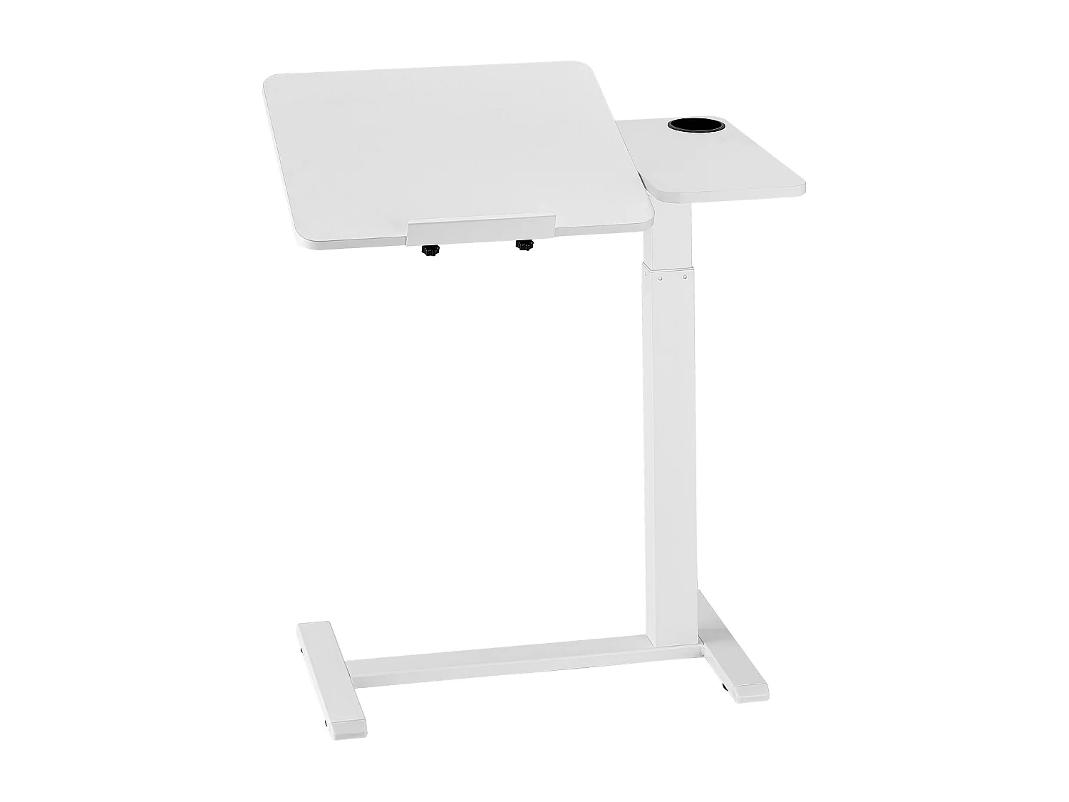 Mobiele Bedtafel SucceBuy, 4 Verborgen Wieltjes, Neerklapbaar Blad, In Hoogte Verstelbaar, Bekerhouder, voor Thuis en op Kantoor, Hout en Wit