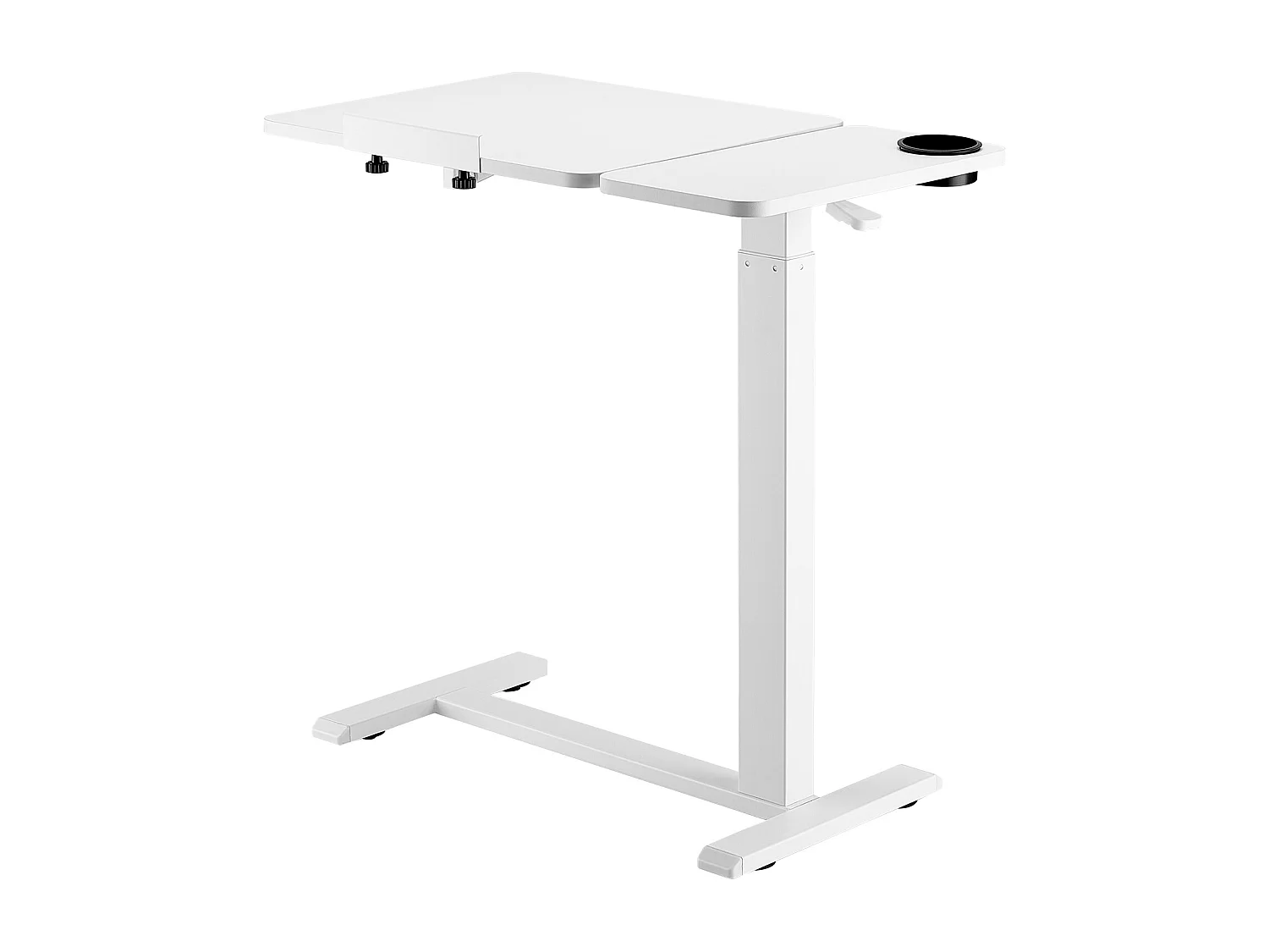 Mobiele Bedtafel SucceBuy, 4 Verborgen Wieltjes, Neerklapbaar Blad, In Hoogte Verstelbaar, Bekerhouder, voor Thuis en op Kantoor, Hout en Wit