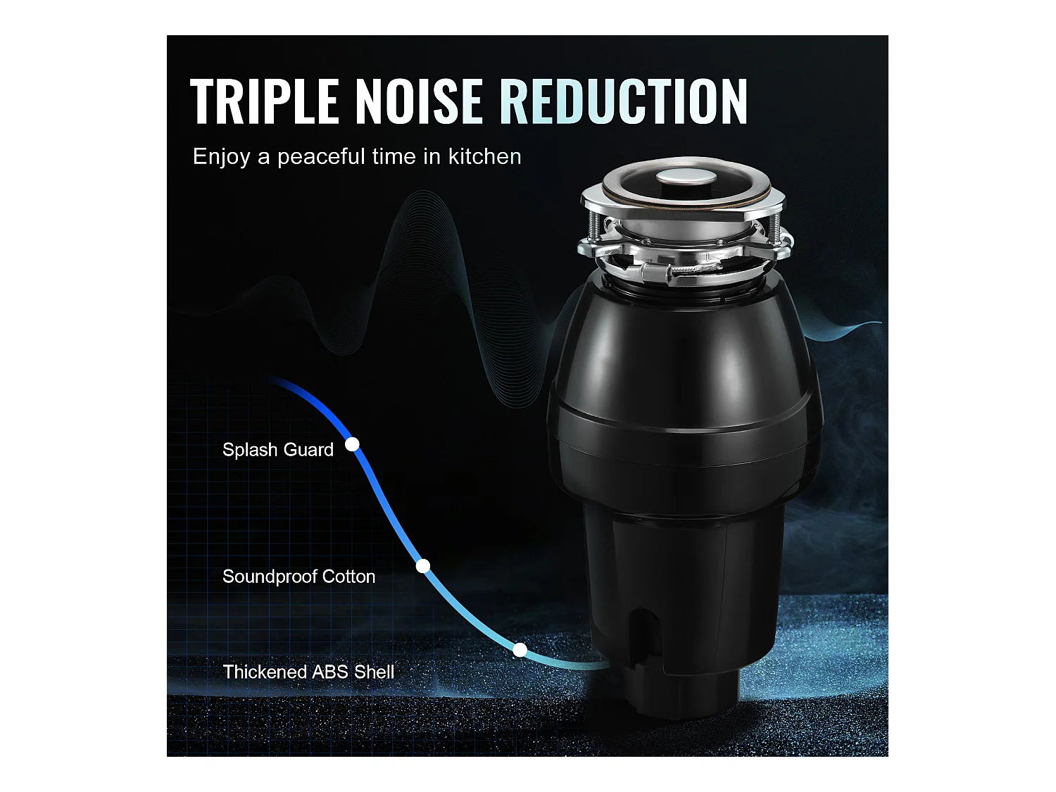 Młynek do Odpadów SucceBuy do Zlewu Kuchennego, 1/2 KM, System Mielenia Odpadów Spożywczych, 3820 obr/min, z Kablem Zasilającym