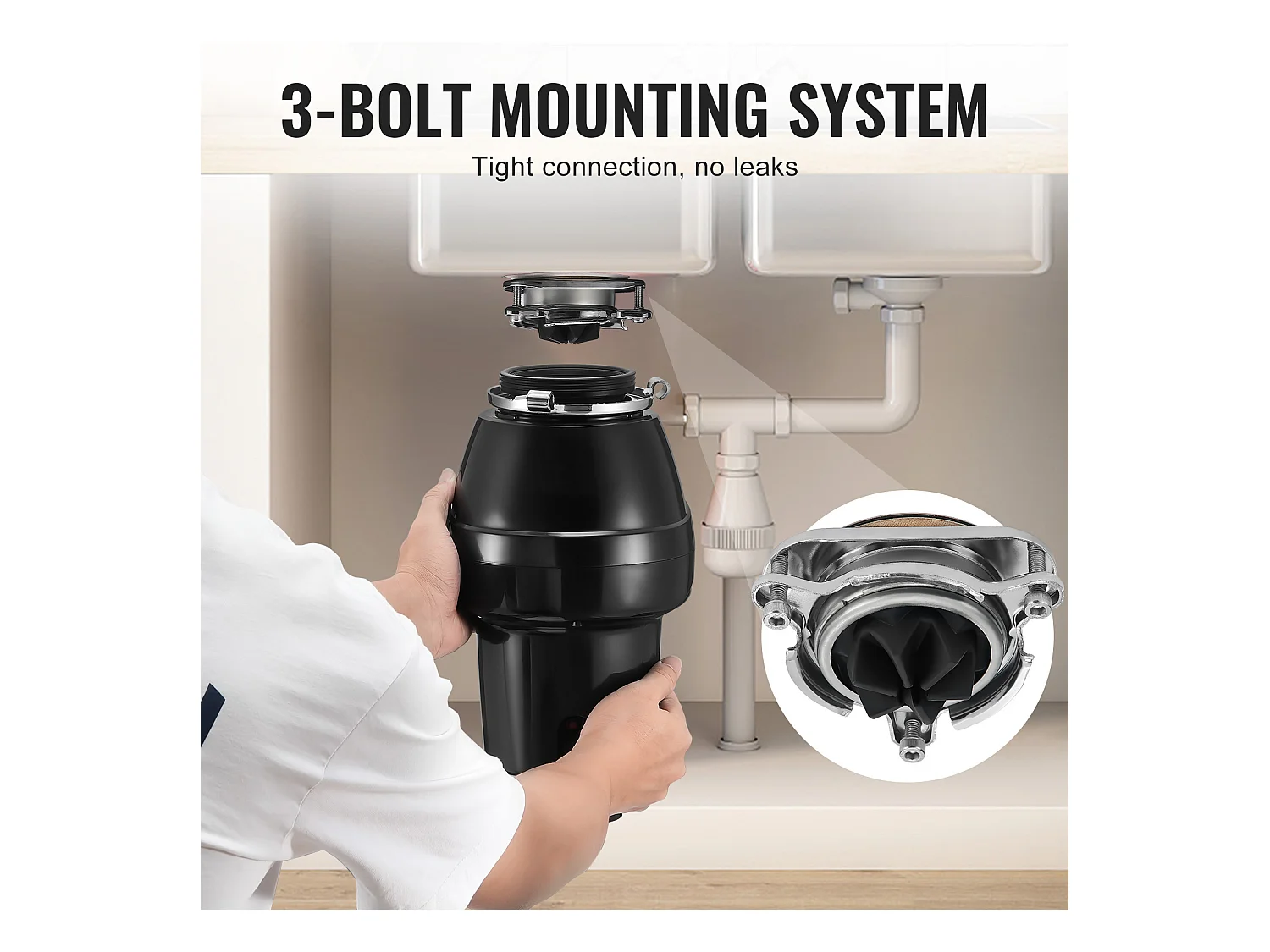 Młynek do Odpadów SucceBuy do Zlewu Kuchennego, 1/2 KM, System Mielenia Odpadów Spożywczych, 3820 obr/min, z Kablem Zasilającym