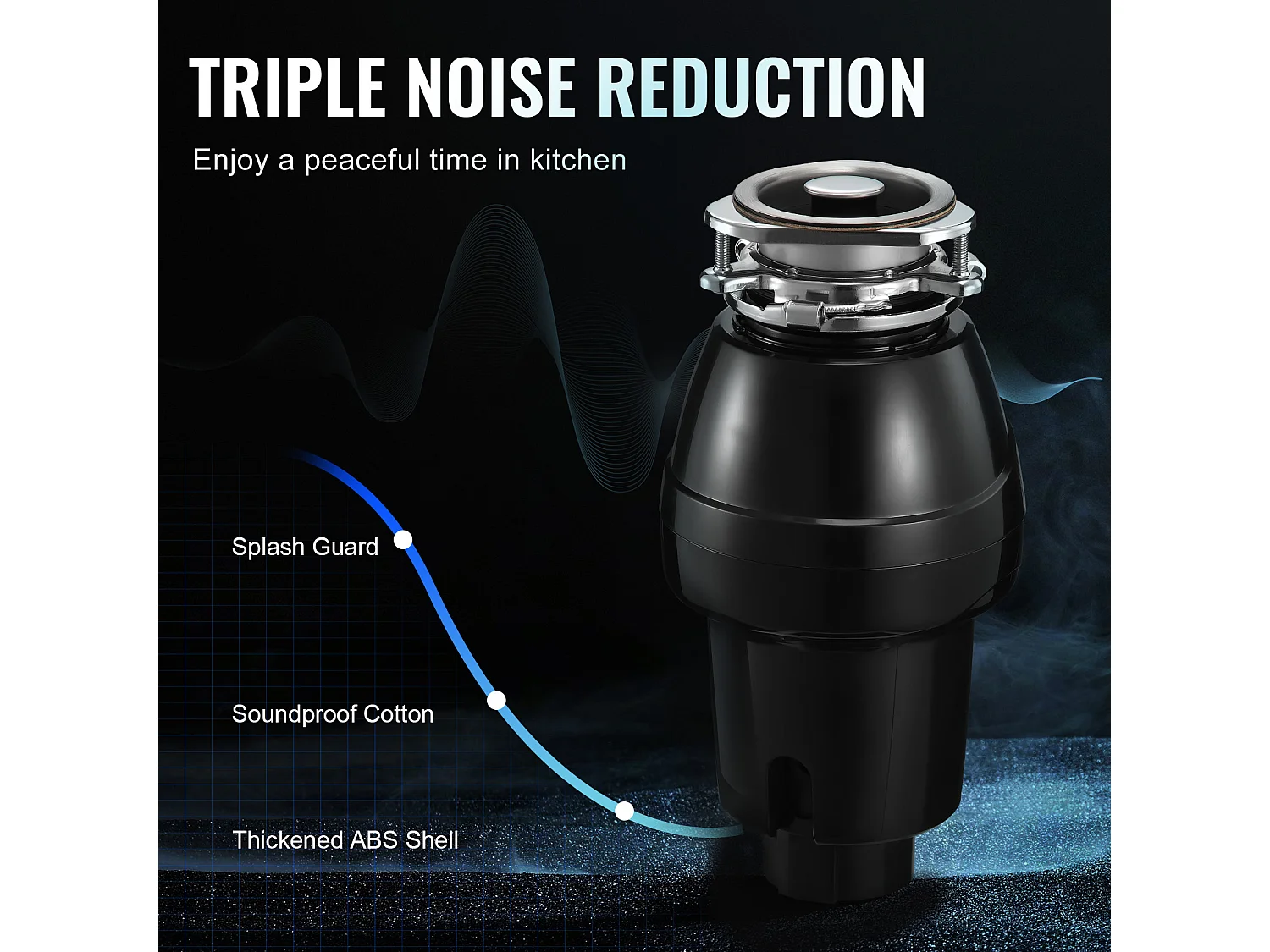 Broyeur de Déchets SucceBuy pour Évier de Cuisine, 1/2 CV, Système de Broyage des Déchets Alimentaire, 3820 tr/min, avec Câble d'Alimentation